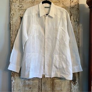 Men’s Raime Blend White Embroidered Guayabera Long Sleeve Shirt